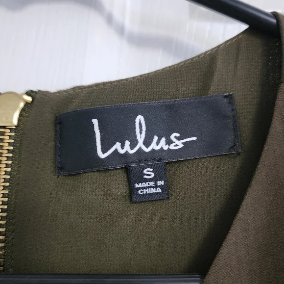Lulu's Army Green Chiffon Dress with Gold Zipper S - Picture 5 of 6